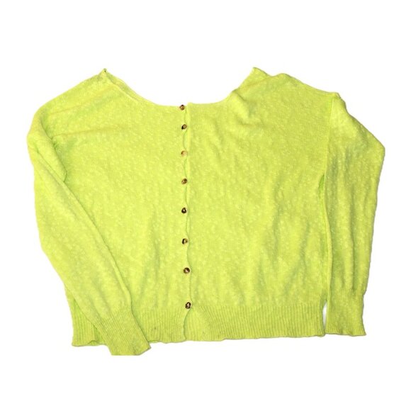 BENETTON Lime Knit Popcorn Cardigan, Off-Shoulder 2010s Y2K Revival - Picture 11 of 11